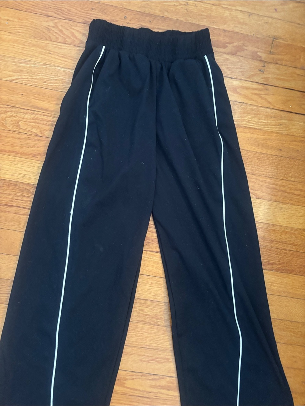 Yogalicious Black Straight-Leg Pants with White Piping